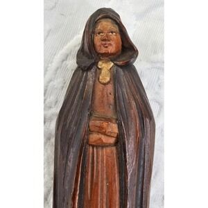 VTG Antique sculpted‎ wooden statue Bruges woman with cloak Carving wood signed